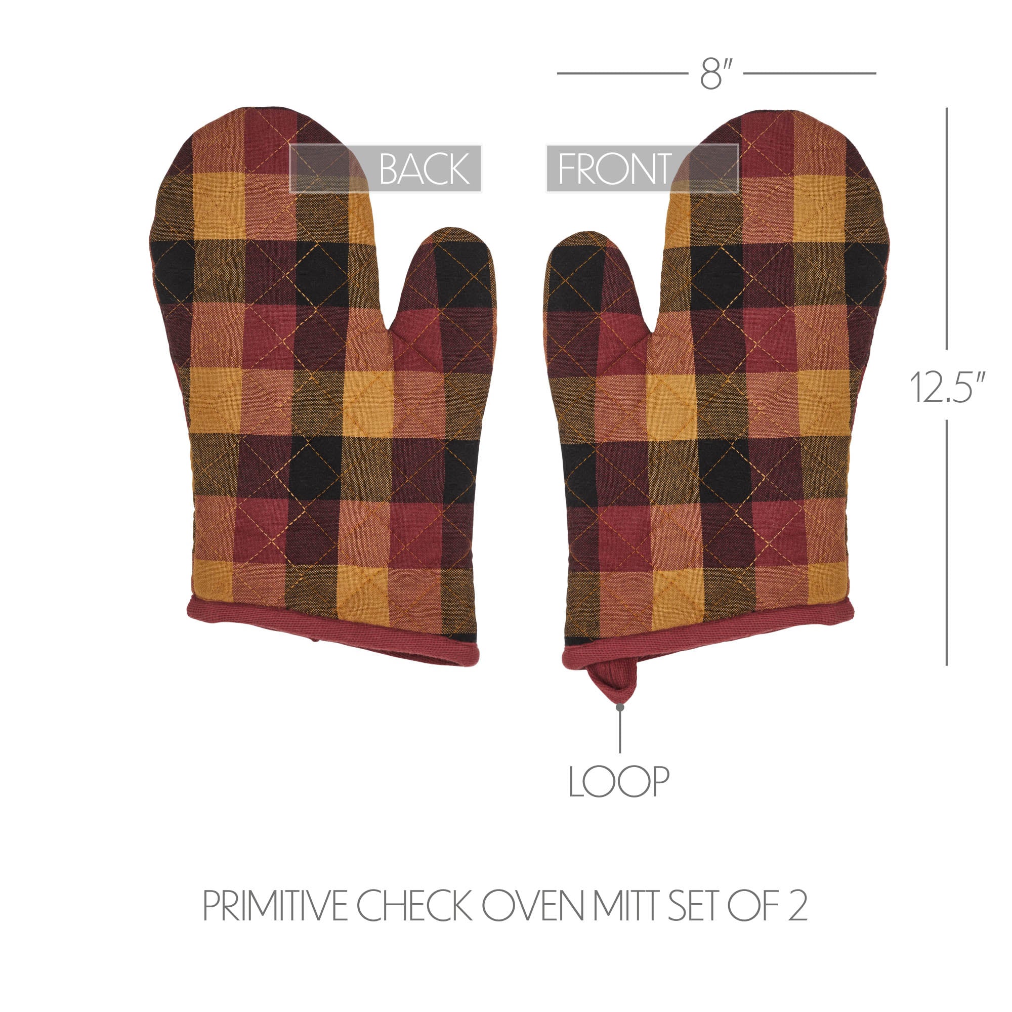 Set of 2 Heritage Farms Primitive Check Oven Mitts - Image 3