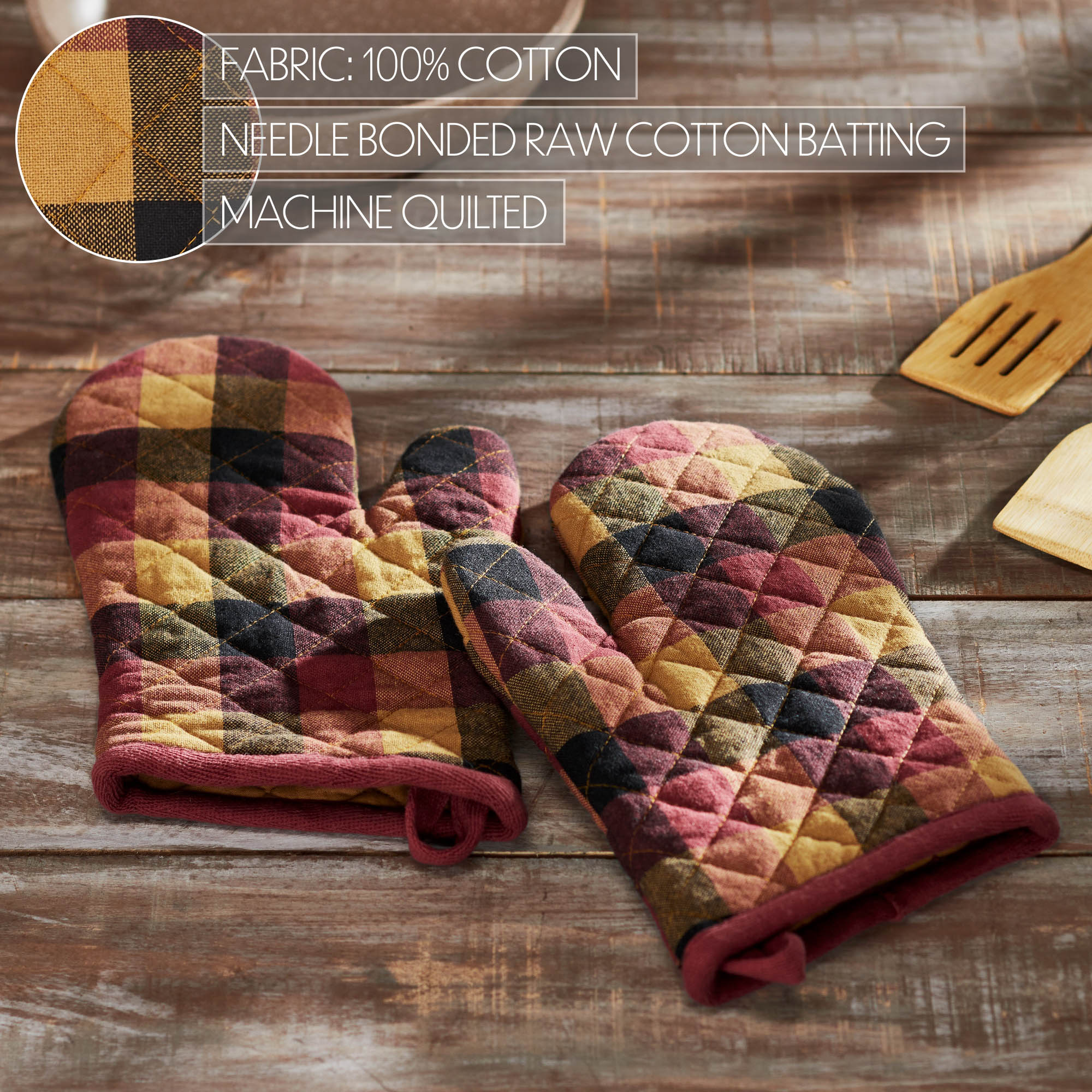Set of 2 Heritage Farms Primitive Check Oven Mitts - Image 5