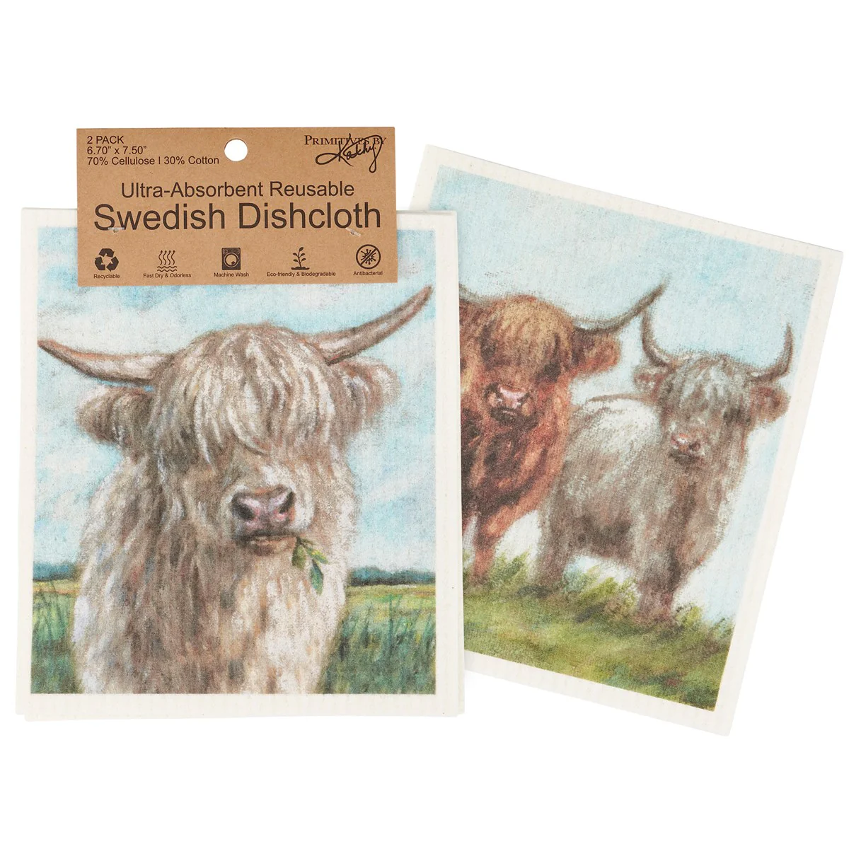 💙 Set of 2 Highland Cows Swedish Dishcloth Set