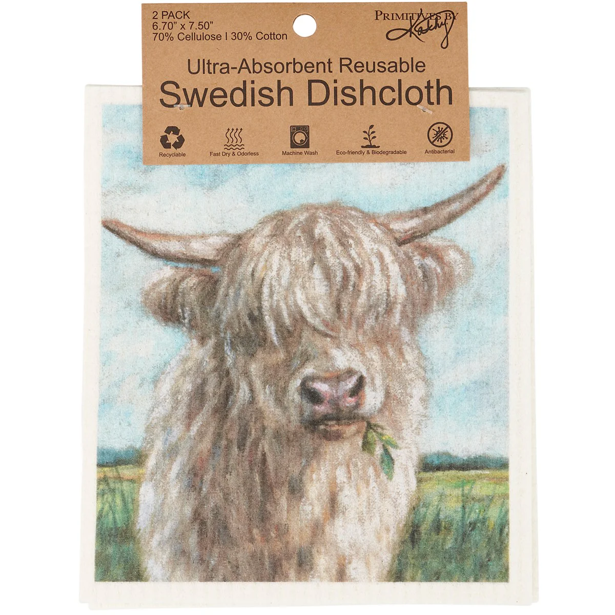 💙 Set of 2 Highland Cows Swedish Dishcloth Set - Image 2