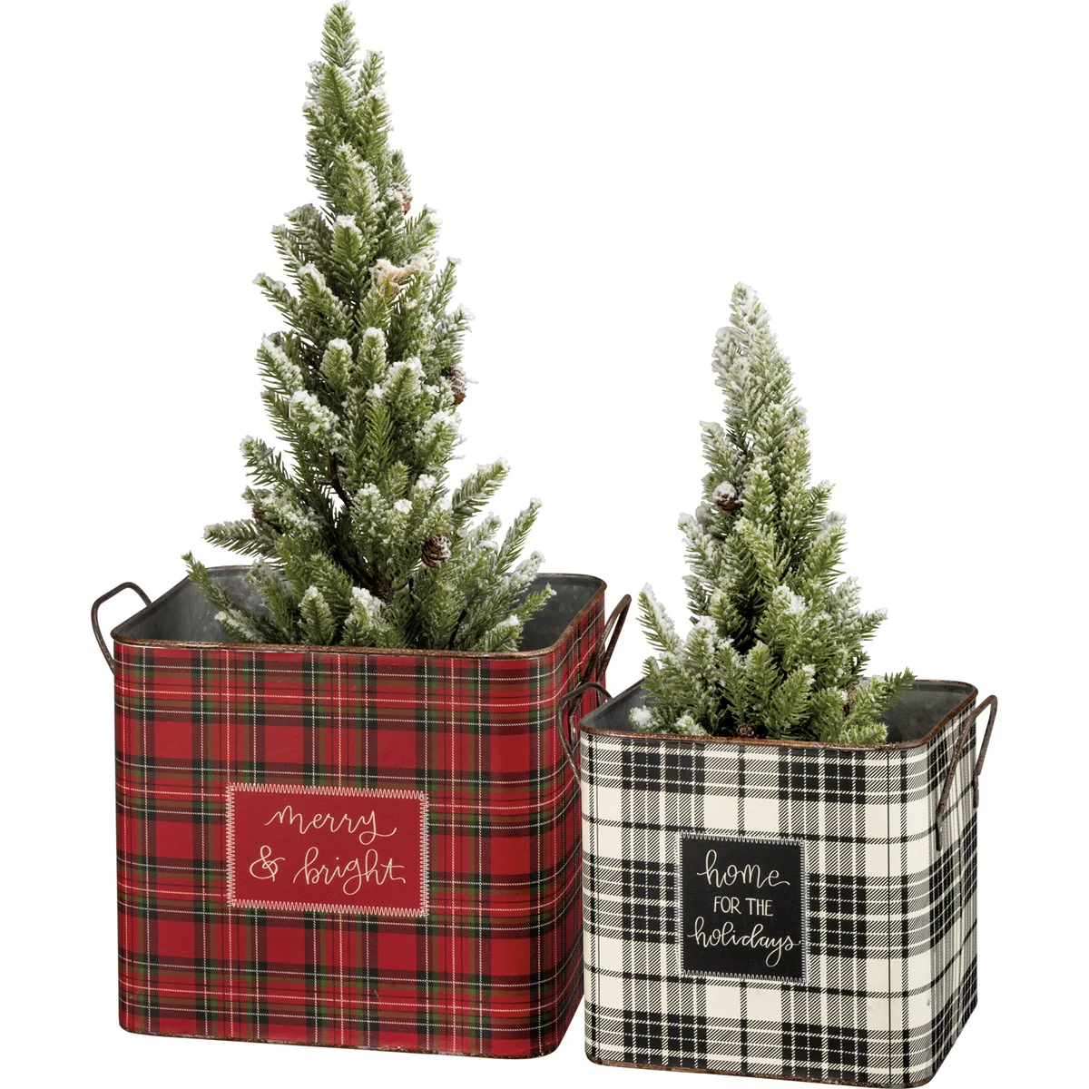 Set of 2 Home For The Holidays Plaid Metal Bin Set - Image 2