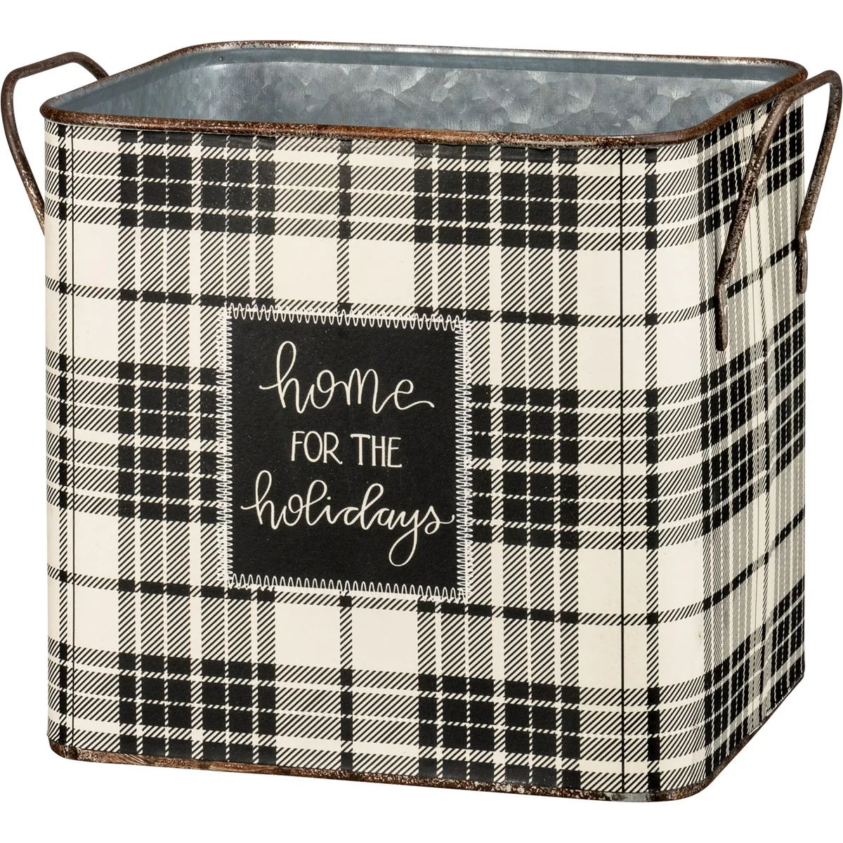 Set of 2 Home For The Holidays Plaid Metal Bin Set - Image 3