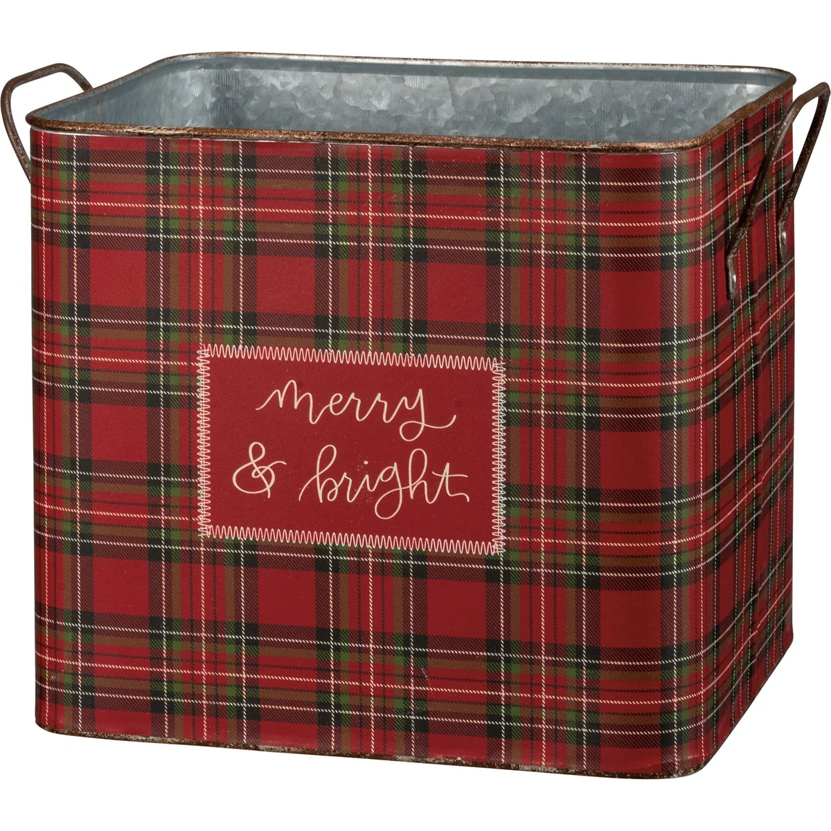 Set of 2 Home For The Holidays Plaid Metal Bin Set - Image 7