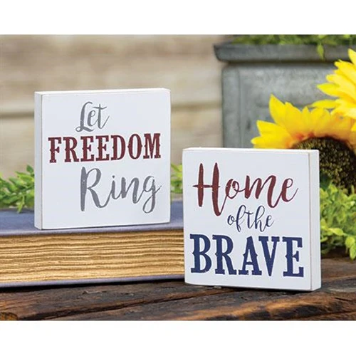 ๐ Set of 2 Home of the Brave and Let Freedom Ring 4" Square Block