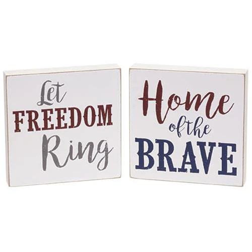 ๐ Set of 2 Home of the Brave and Let Freedom Ring 4" Square Block - Image 2