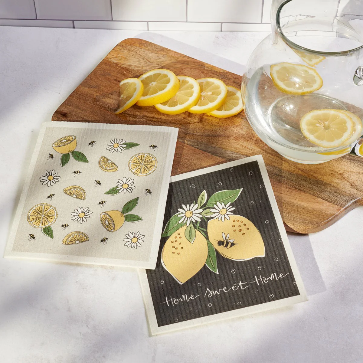 💙 Set of 2 Home Sweet Home Lemon Swedish Dishcloth Set - Image 2