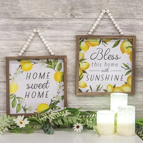 Set of 2 Home Sweet Home Lemons Beaded Framed Signs - Image 2