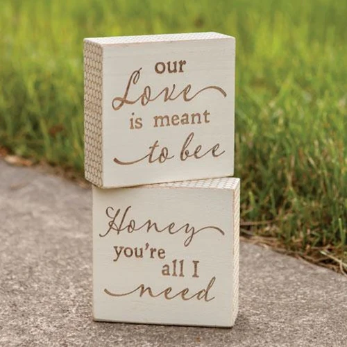 💙 Set of 2 Honey You're All I Need & Our Love is Meant To Bee Mini Block Signs