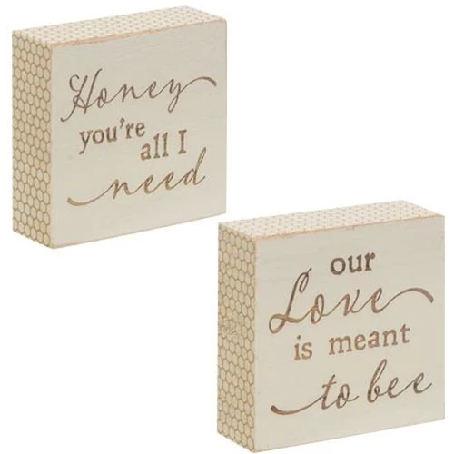 💙 Set of 2 Honey You're All I Need & Our Love is Meant To Bee Mini Block Signs - Image 2