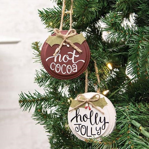 ๐ Set of 2 Hot Cocoa and Holly Jolly Button Holly Ornaments - Image 2