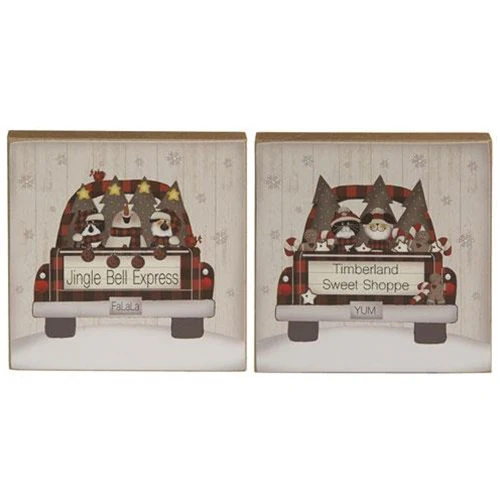 Set of 2 Jingle Bell Express & Timberland Sweet Shoppe 4" Square Block
