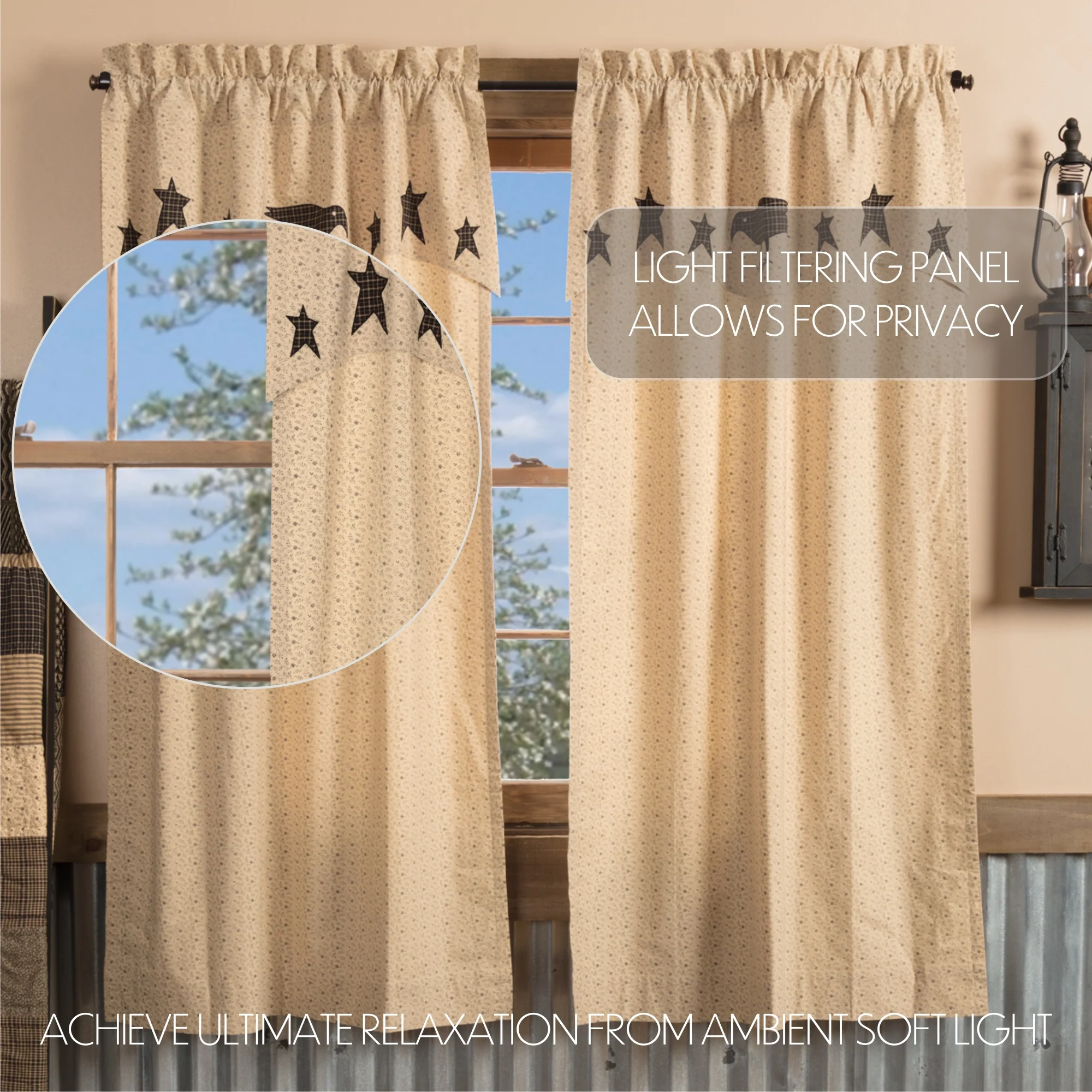 Set of 2 Kettle Grove Short Panel with Attached Applique Crow and Star Valance - Image 5