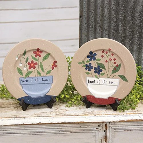 💙 Set of 2 Land of the Free Flowers 8.5" Decorative Americana Plates - Image 4