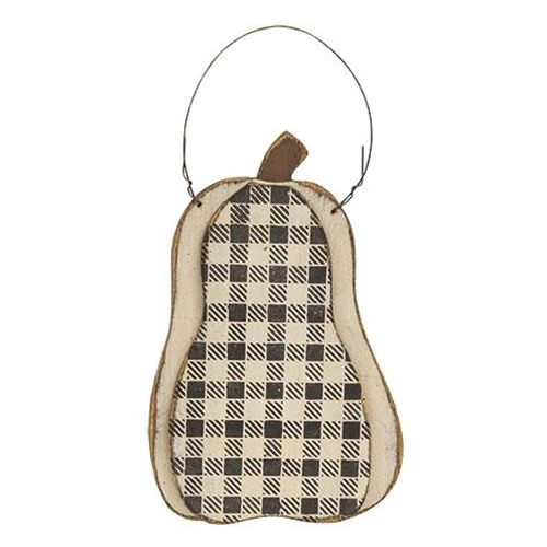 Set of 2 Layered Wood Buffalo Plaid Hanging Pumpkins - Image 2
