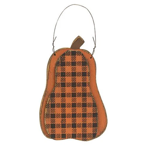 Set of 2 Layered Wood Buffalo Plaid Hanging Pumpkins - Image 3