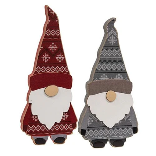 Set of 2 Layered Wooden Sweater Gnome Sitters