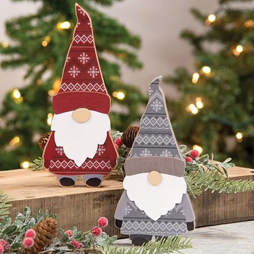 Set of 2 Layered Wooden Sweater Gnome Sitters - Image 2