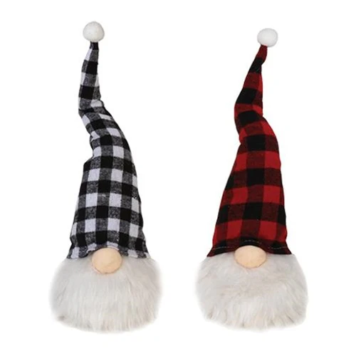 Set of 2 LED Lighted Checkered Hat Gnomes 14" H