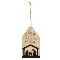 Set of 2 Let Us Adore Him Nativity Silhouette Wooden Tag Ornaments - Image 3
