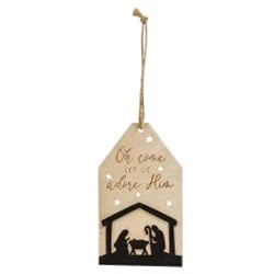 Set of 2 Let Us Adore Him Nativity Silhouette Wooden Tag Ornaments - Image 4