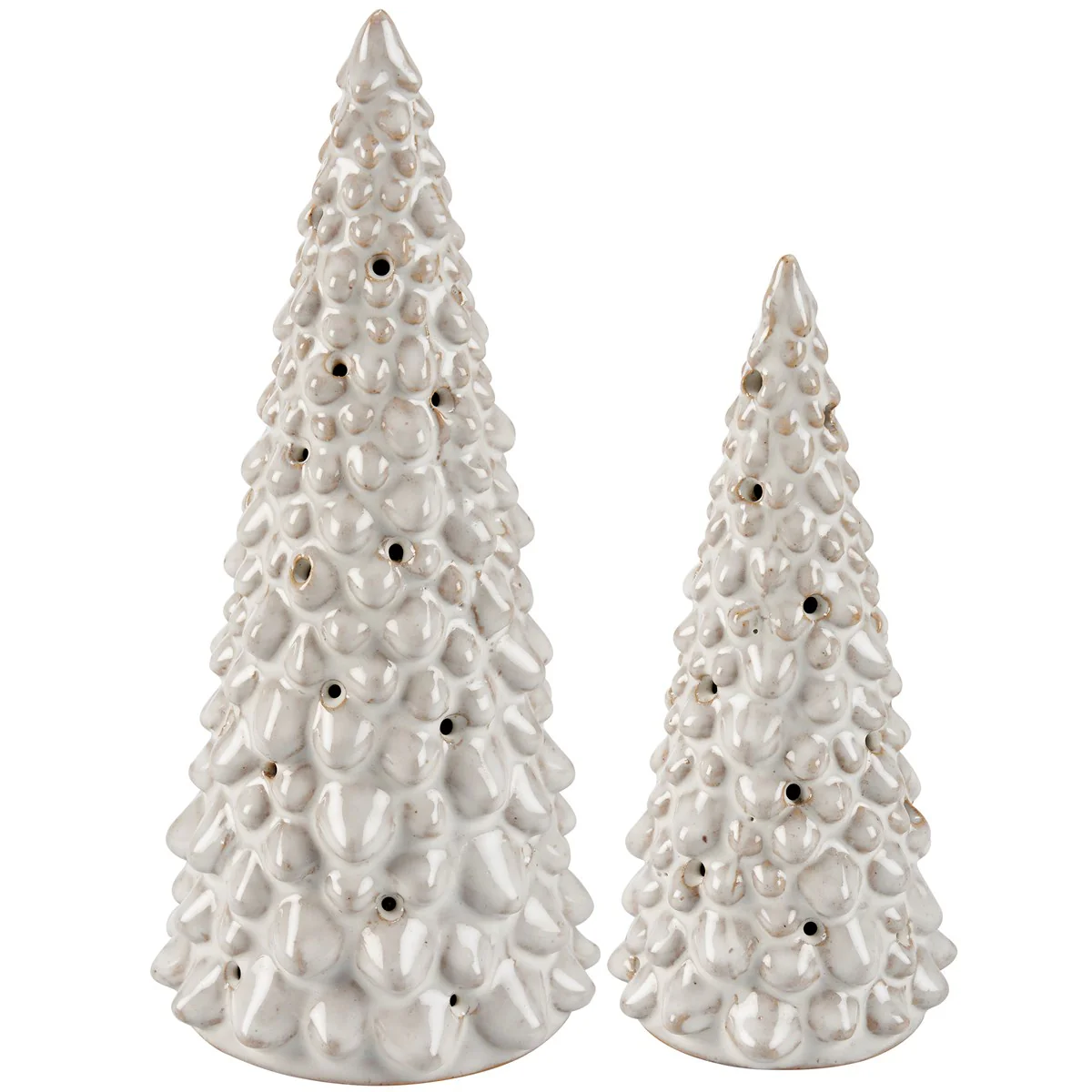 Set of 2 Lighted White Ceramic Christmas Trees - Image 2