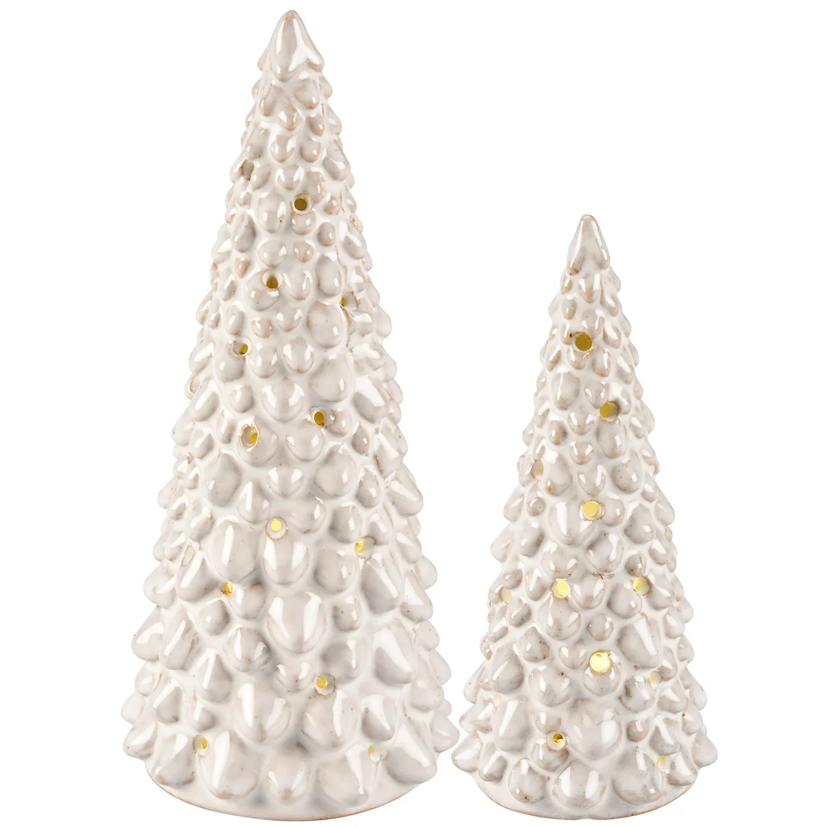 Set of 2 Lighted White Ceramic Christmas Trees - Image 5