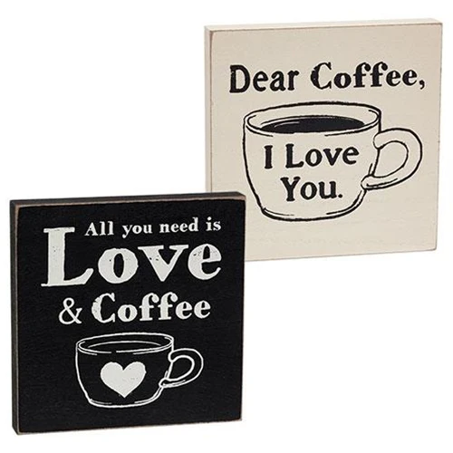 Set of 2 Love & Coffee 6" Wooden Block Signs - Image 2