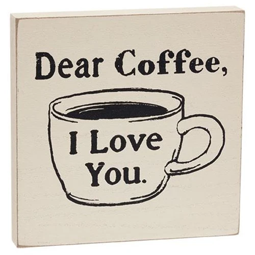 Set of 2 Love & Coffee 6" Wooden Block Signs - Image 3