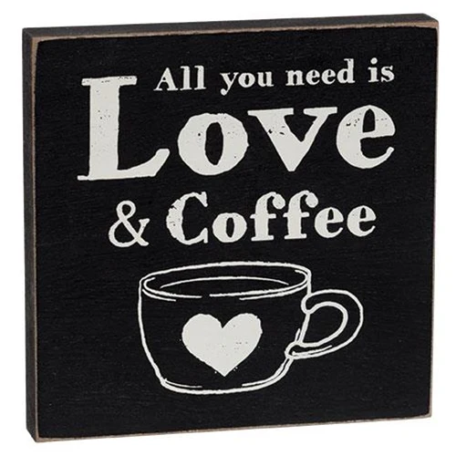 Set of 2 Love & Coffee 6" Wooden Block Signs - Image 4