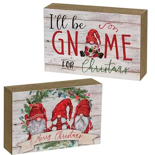 π Set of 2 Merry Christmas Gnome Wood Block Signs - Image 2