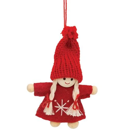 Set of 2 Mini Snowflake Stitched Wooden Doll Ornaments - Image 4