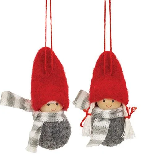 Set of 2 Mini Winter Scarf Wooden Doll Ornaments