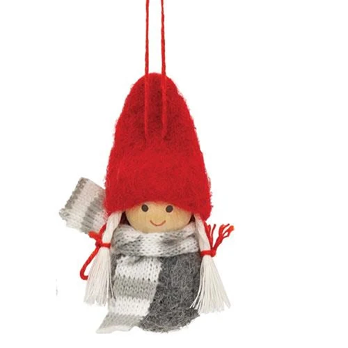 Set of 2 Mini Winter Scarf Wooden Doll Ornaments - Image 3