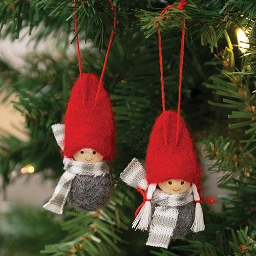 Set of 2 Mini Winter Scarf Wooden Doll Ornaments - Image 4