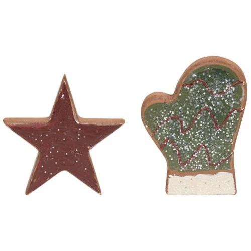 ๐ Set of 2 Mitten & Star Decorative Wooden Cookies