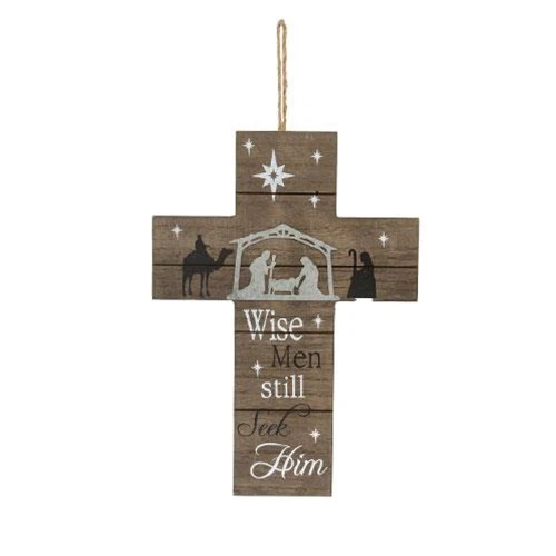 Set of 2 Nativity Themed Hanging Cross Decor - Image 2