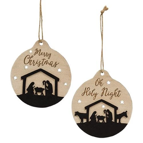 💙 Set of 2 Oh Holy Night Nativity Silhouette Ornaments - Image 2