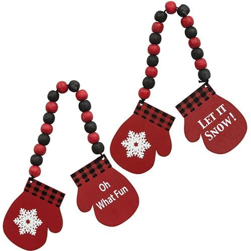 💙 Set of 2 Oh What Fun Beaded Hanging Mitten Signs