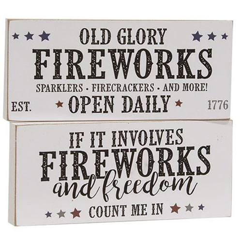 Set of 2 Old Glory Fireworks Small Wooden Blocks - Image 2