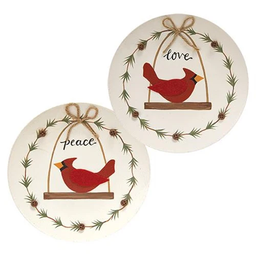 Set of 2 Peace & Love Cardinal Decorative Plates