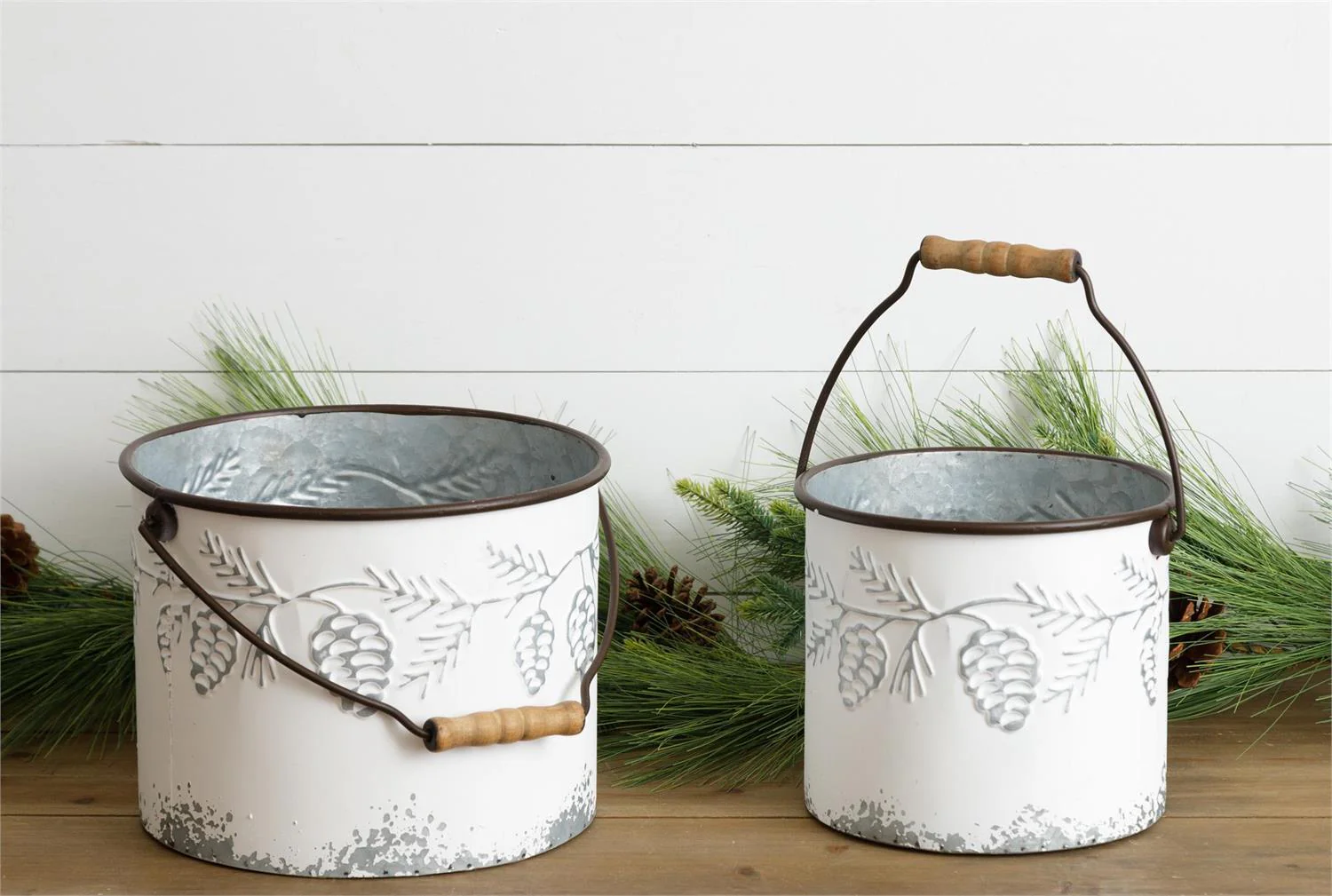 Set of 2 Pinecone Embossed Distressed Buckets - Image 2