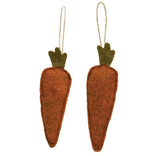 Set of 2 Primitive Carrot Felt Ornaments