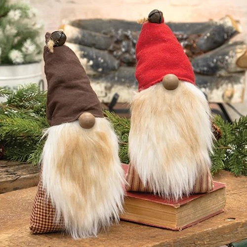 Set of 2 Primitive Patch Gnome Figures