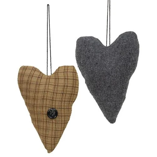 Set of 2 Primitive Stuffed Country Heart Ornaments