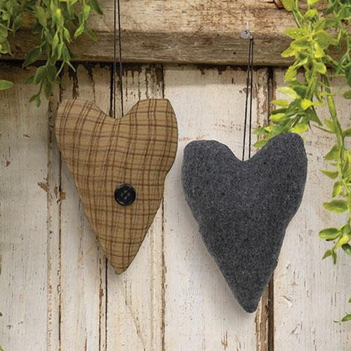 Set of 2 Primitive Stuffed Country Heart Ornaments - Image 3
