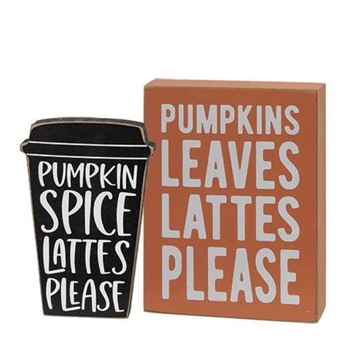 Set of 2 Pumpkins Leaves Box Sign and Pumpkin Spice Chunky Sitter Signs - Image 2