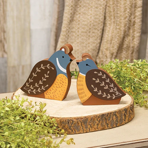 Set of 2 Quail Chunky Wooden Sitters - Image 2