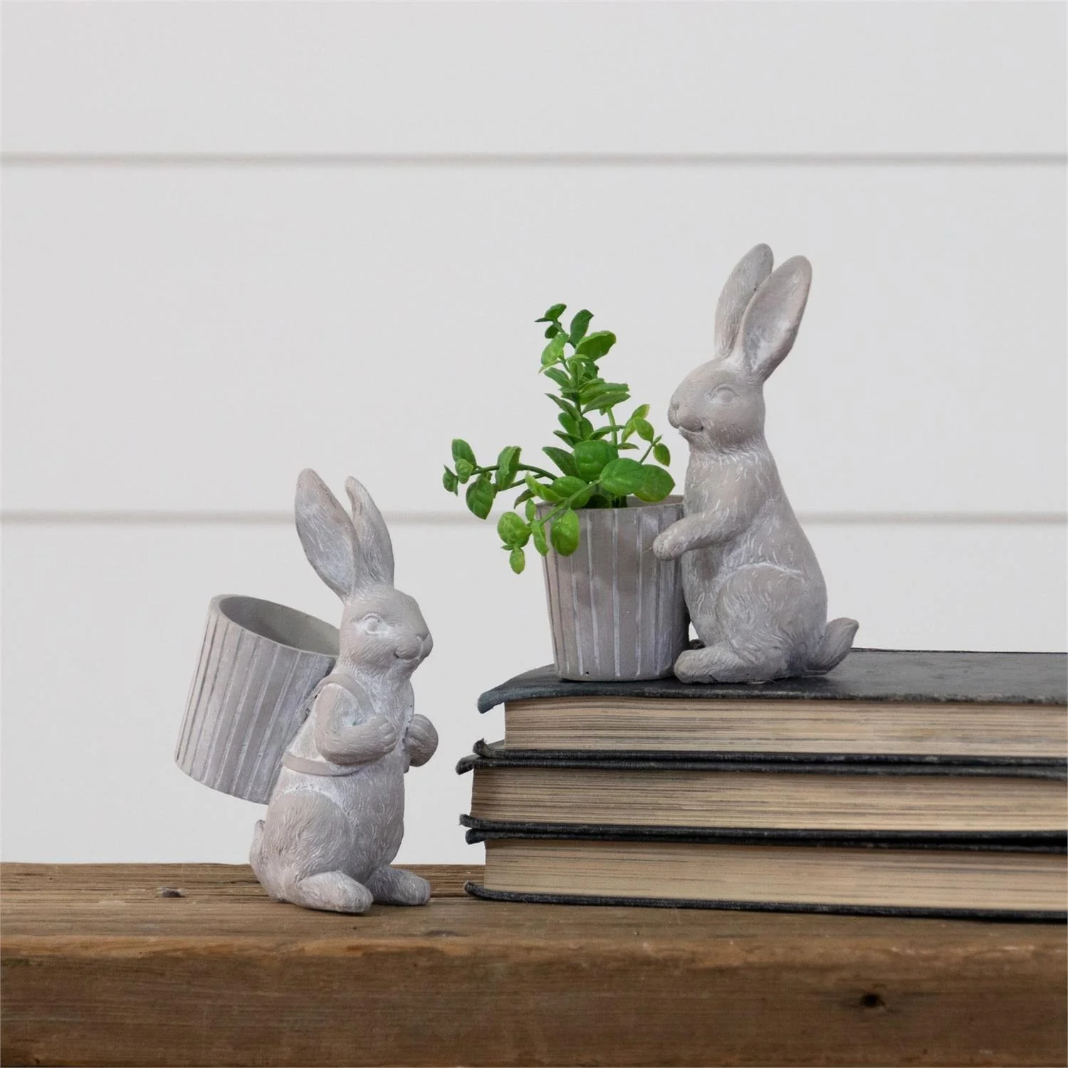 Set of 2 Rabbits with Baskets Containers