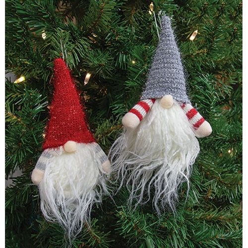 Set of 2 Red and Grey Santa Gnome Ornaments