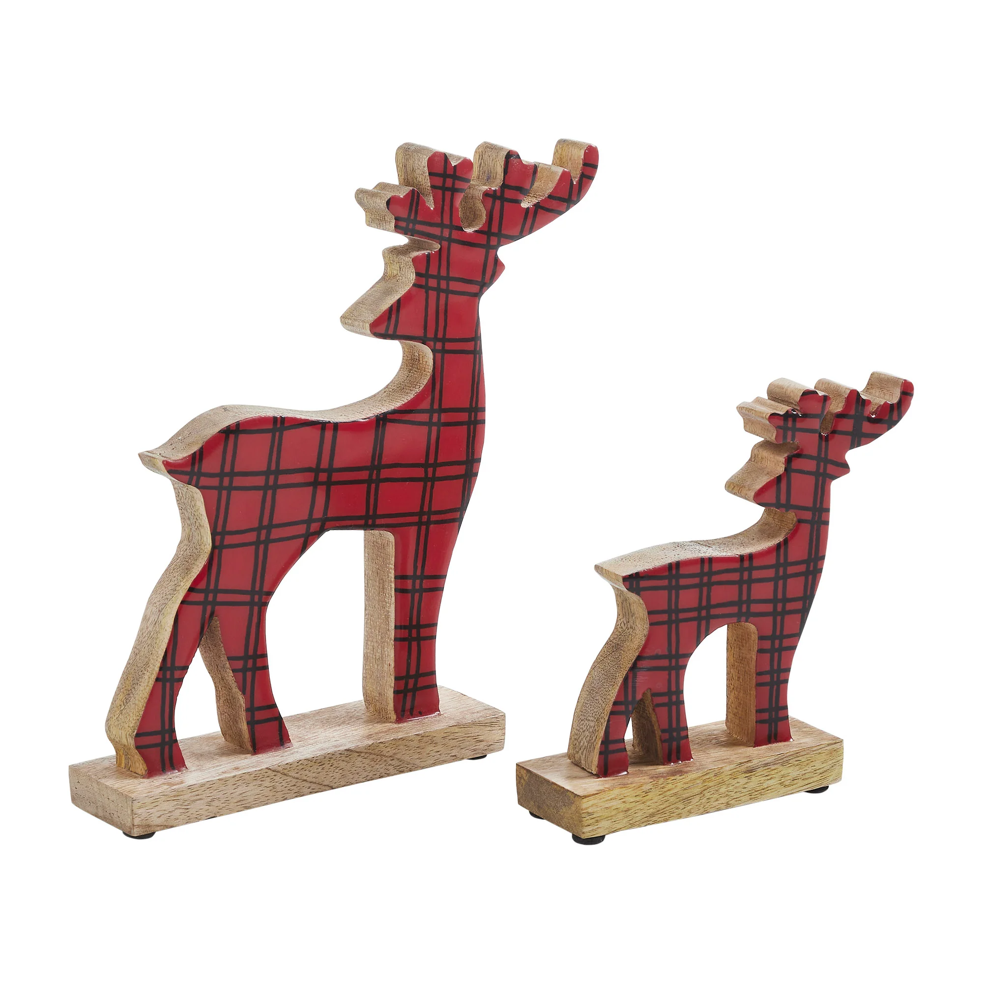 Set of 2 Red Plaid Wooden Reindeer - Image 3